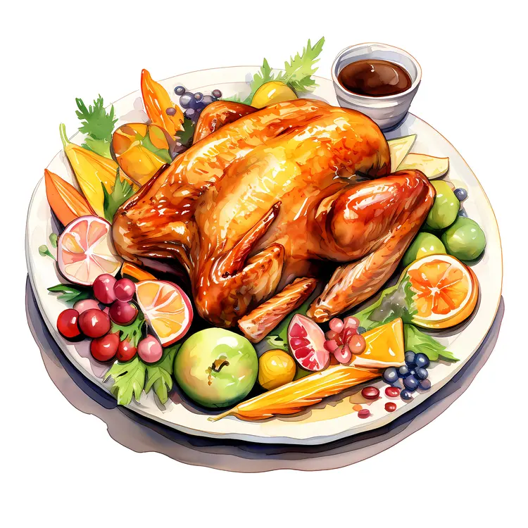 Roasted Turkey with Fruits and Vegetables for Thanksgiving