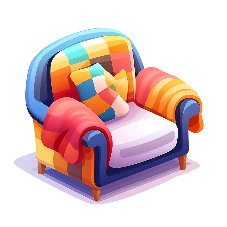 Patchwork Armchair with Colorful Pillow