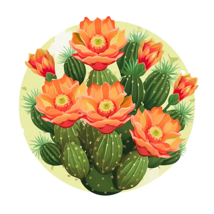 Green Cactus with Orange Flowers
