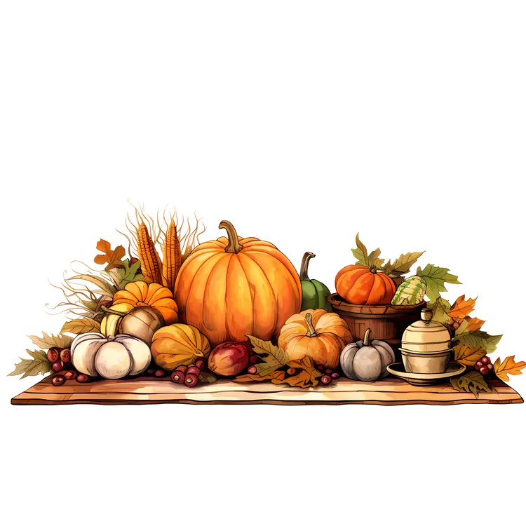 Autumn Harvest with Pumpkins and Corn