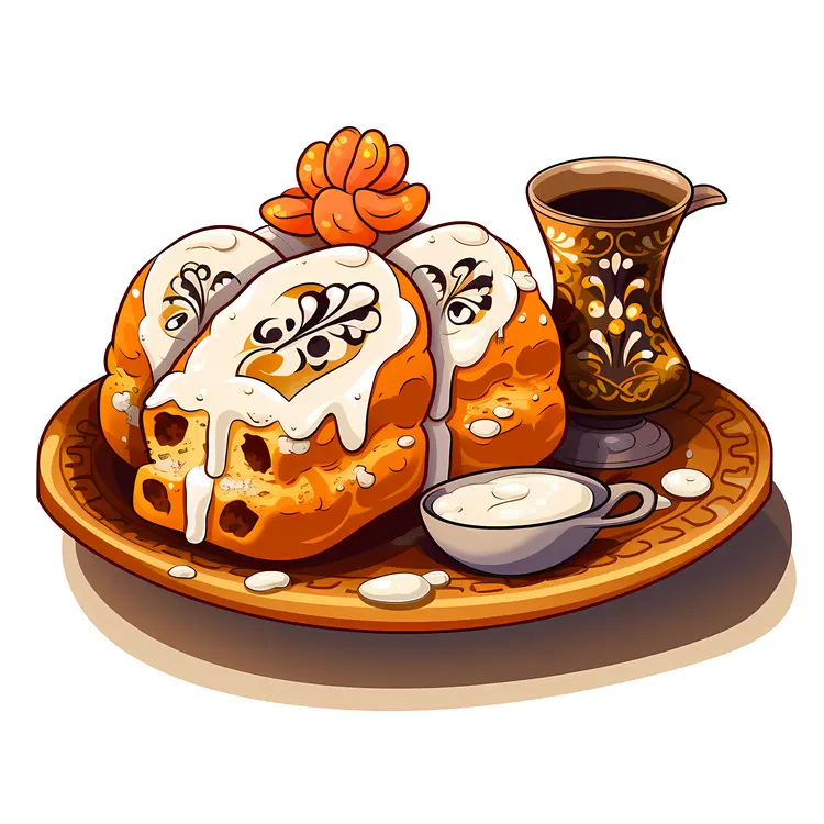 Decorative Bread with Icing and Coffee