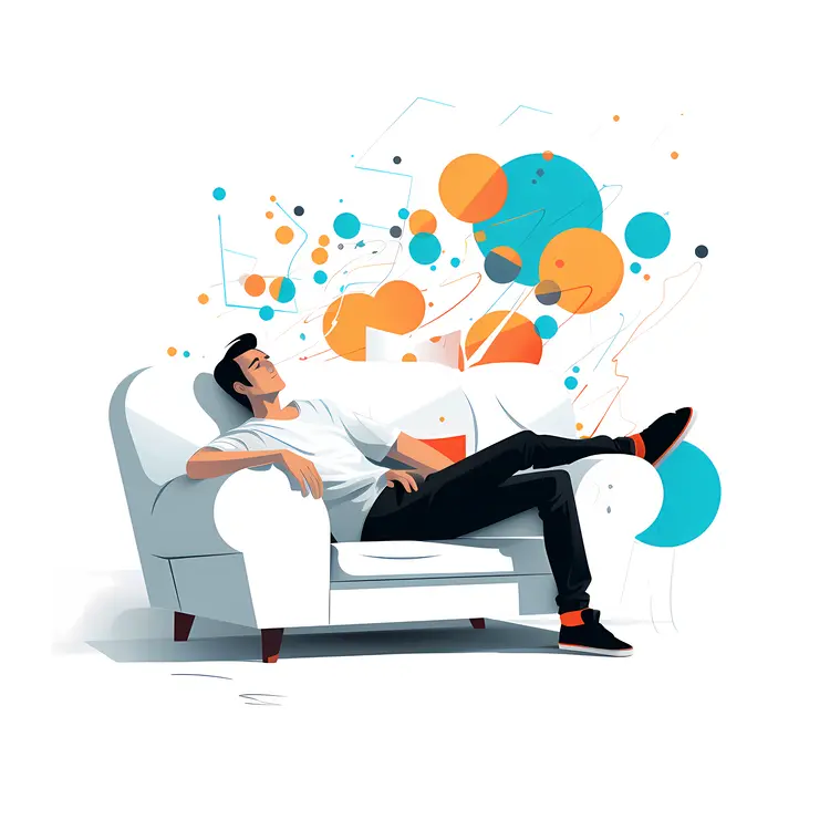 Man Relaxing on a Couch with Abstract Background