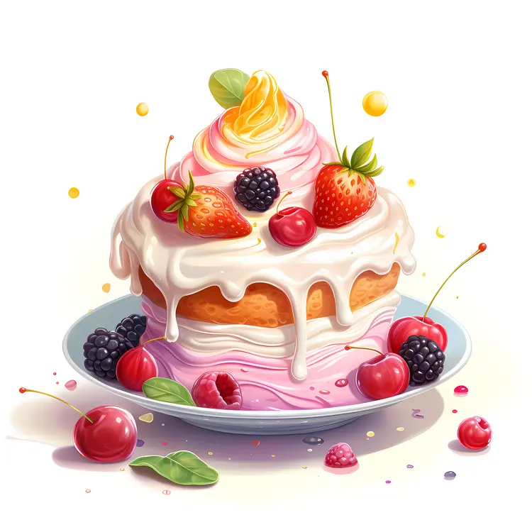Cake with Berries and Cherries