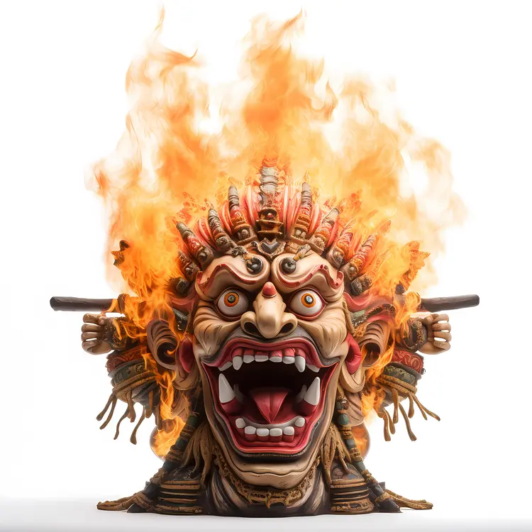Flaming Demon Mask with Multiple Faces