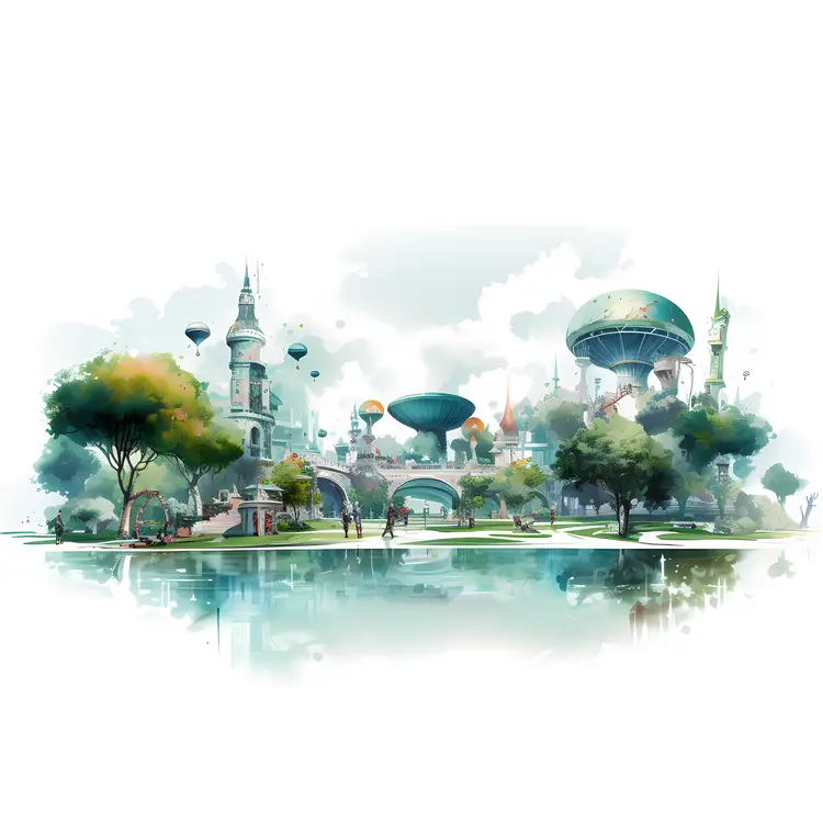 Futuristic Cityscape with Greenery
