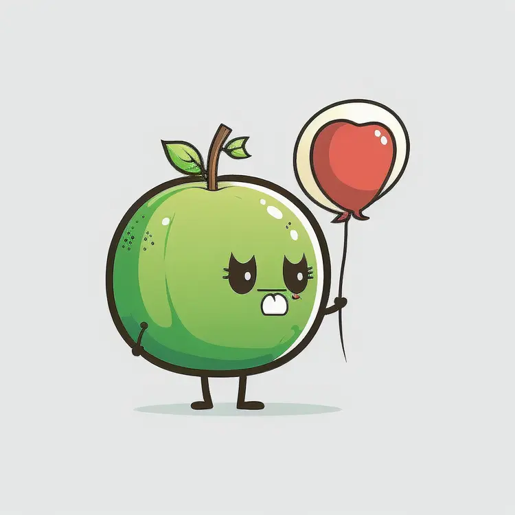Cute Green Apple Holding a Heart Balloon