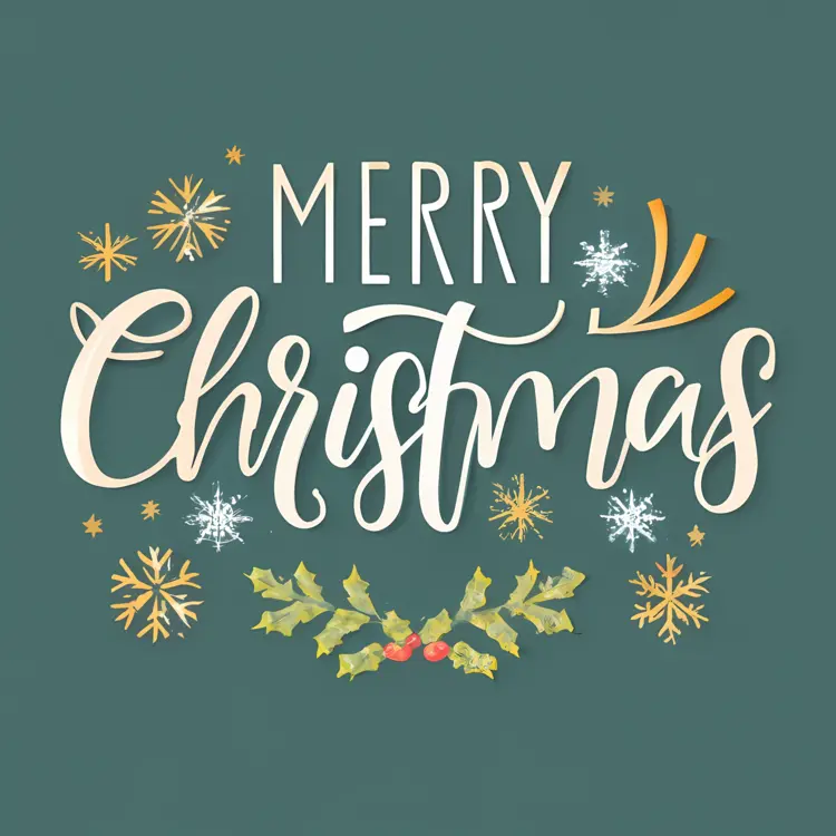 Merry Christmas with Snowflakes and Holly