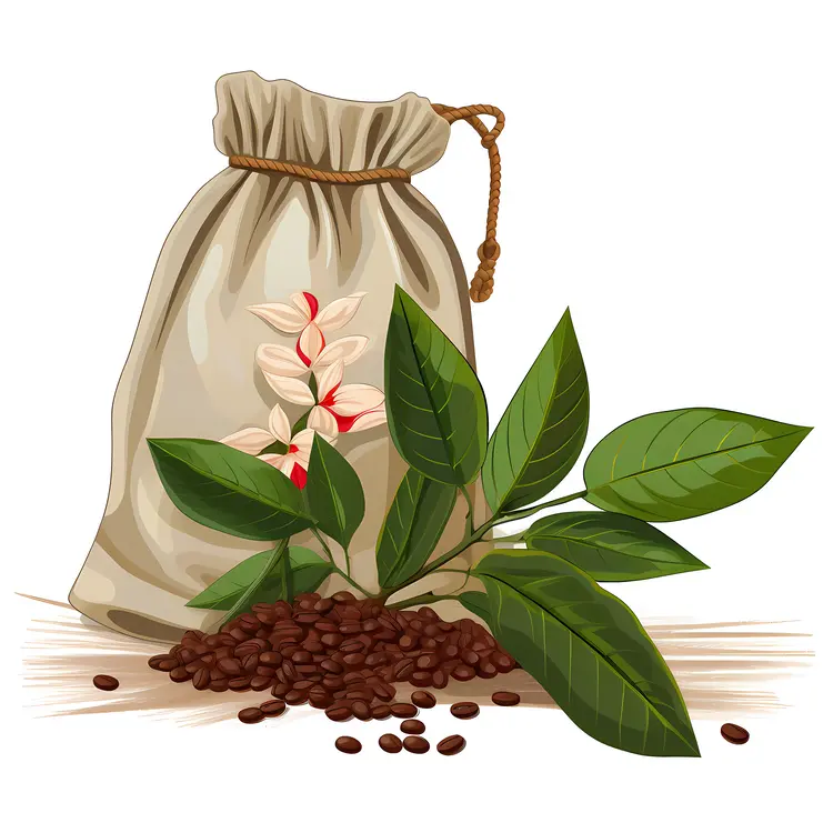 Bag of Coffee Beans with Leaves