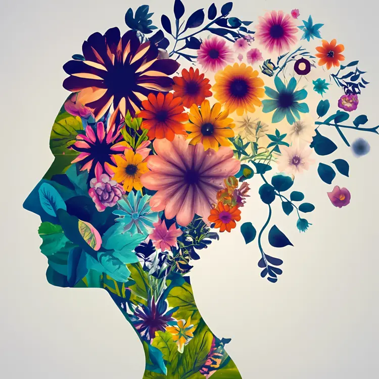 Mental Health Concept with Flowers and Leaves