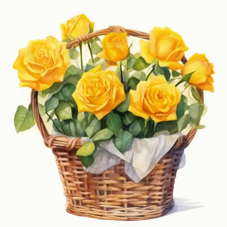 Beautiful Yellow Roses in a Wicker Basket