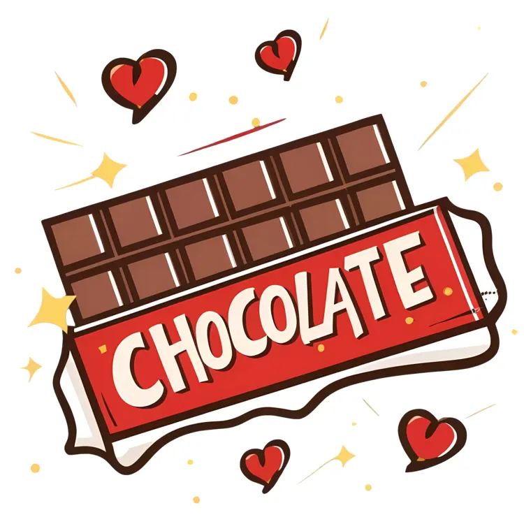 Chocolate Bar with Red Wrapper and Hearts