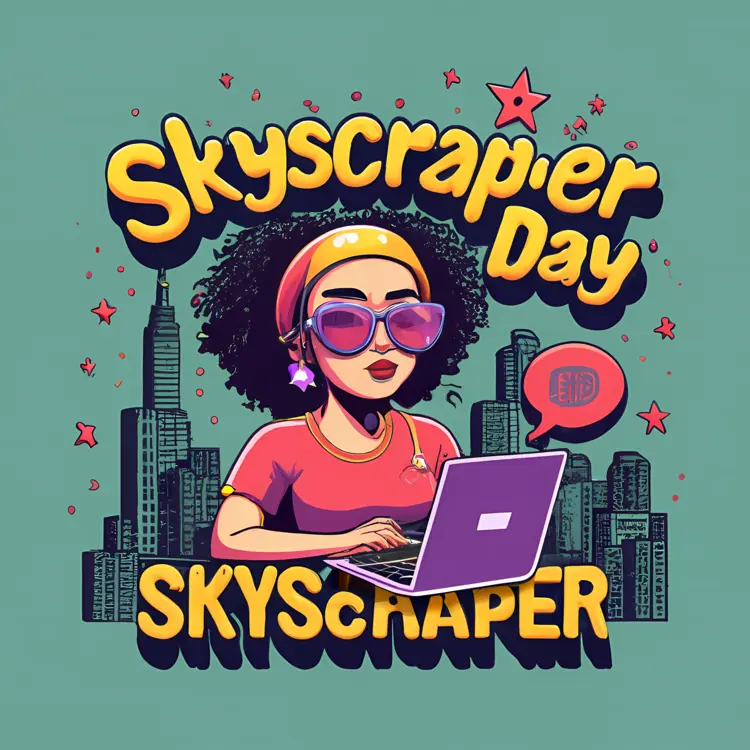 Skyscraper Day with Woman Using Laptop