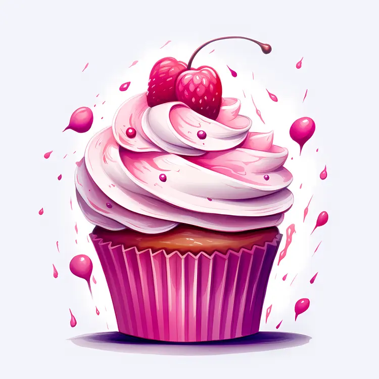 Cupcake with Raspberry and Pink Frosting