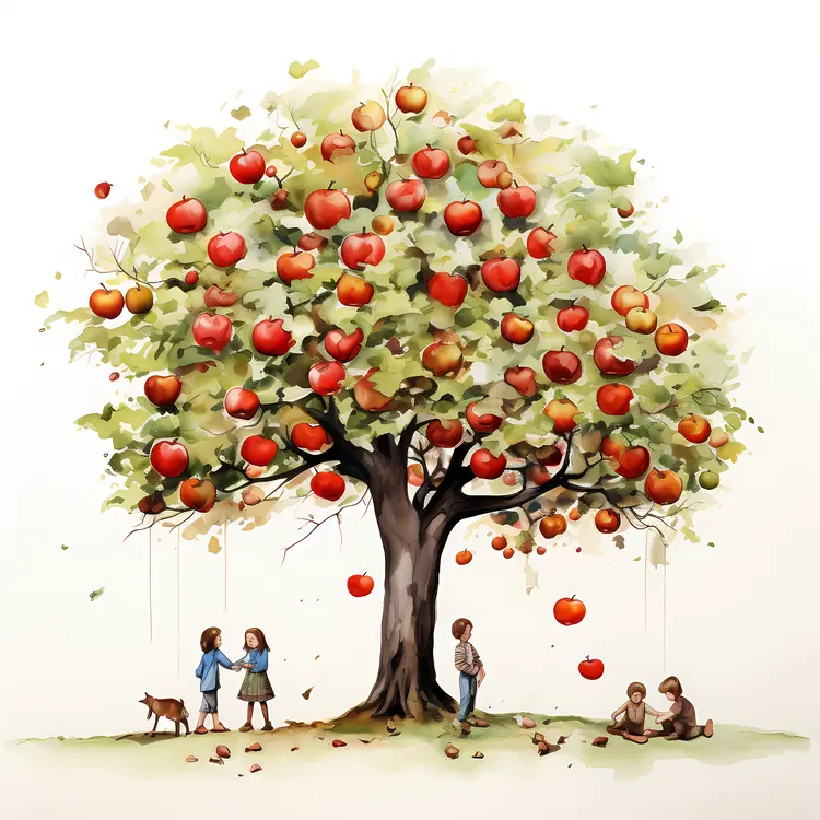 Children Playing Under Apple Tree