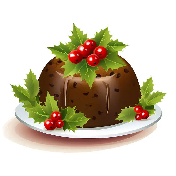 Classic Christmas Pudding with Holly and Berries