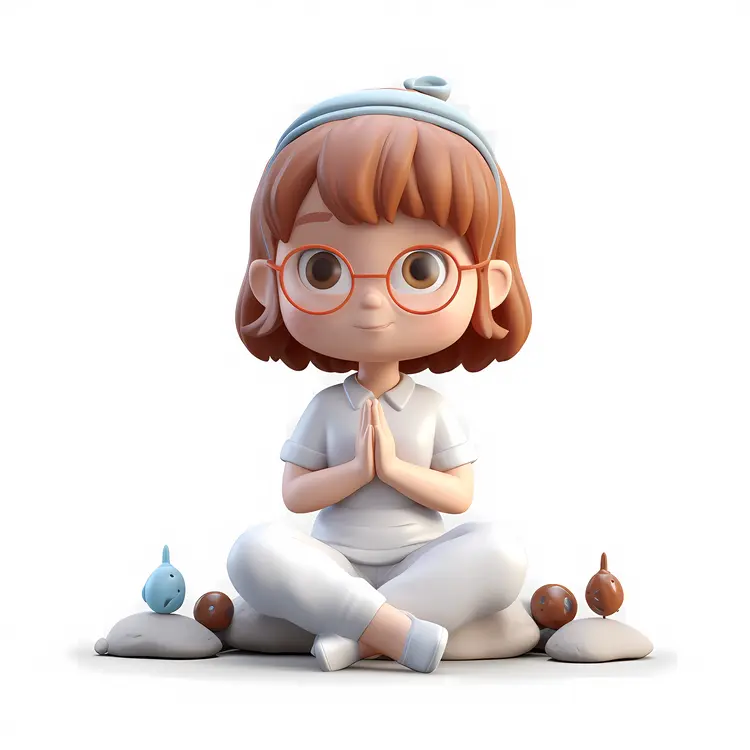 Cute Cartoon Girl Meditating