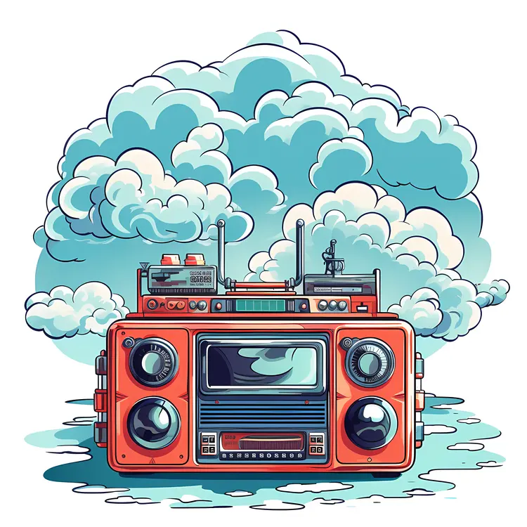 Retro Radio with Dreamy Clouds