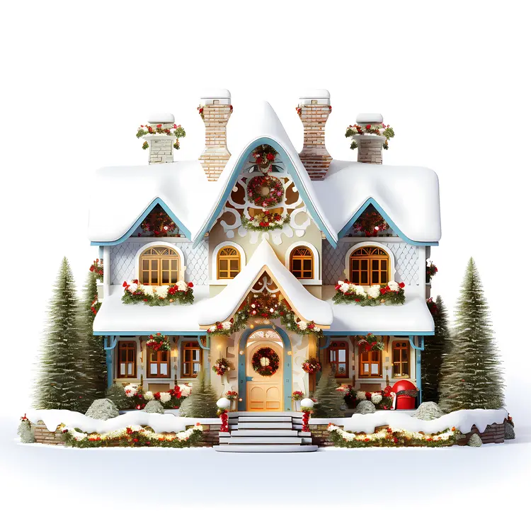 Small cute doodle house with Christmas decorations