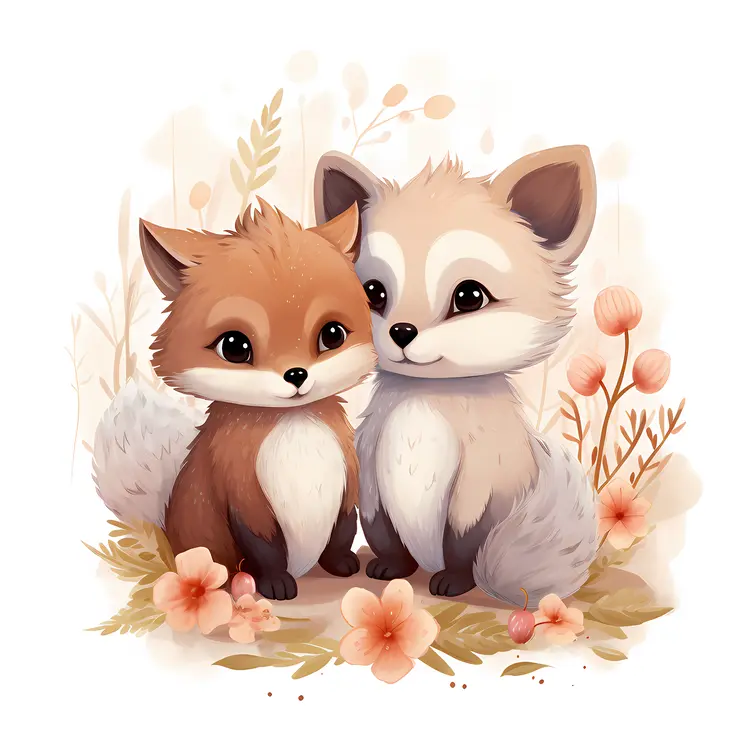 Adorable Foxes with Floral Background