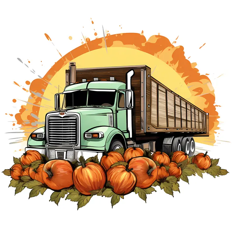 Green Truck with Pumpkins for Halloween Harvest