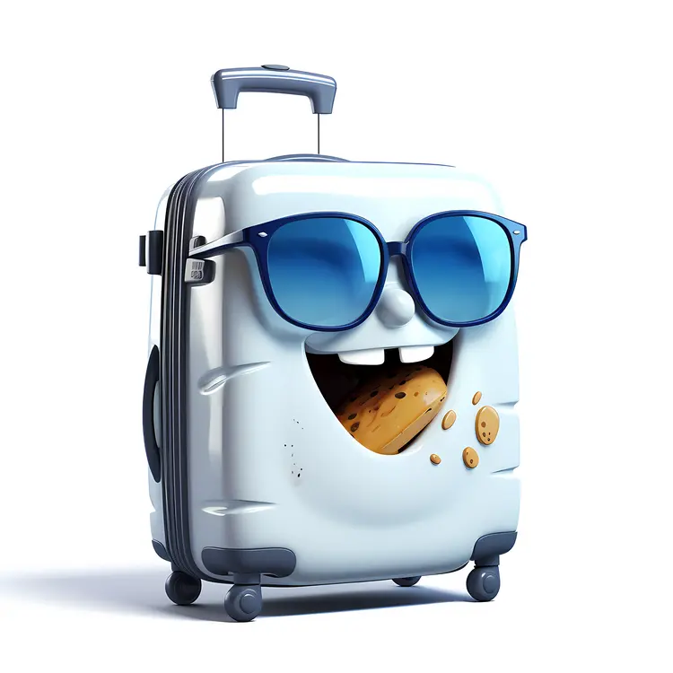 Happy Suitcase with Sunglasses and Cookie