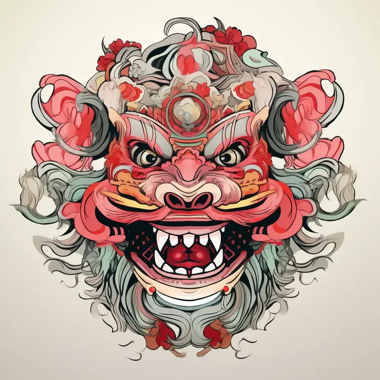 Red and Green Traditional Lion Mask