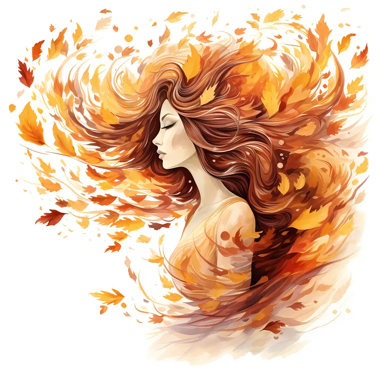 Autumn Woman with Flowing Leaves