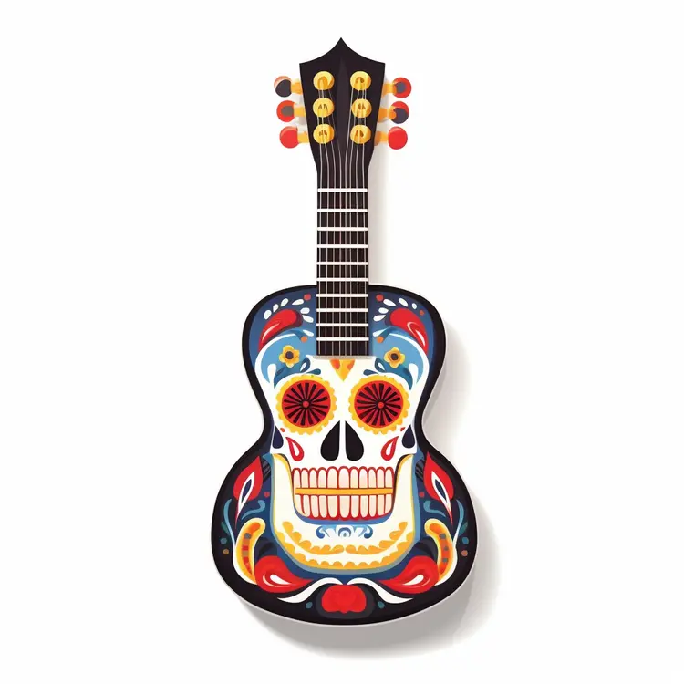 Colorful Guitar with Skull Design for Day of the Dead
