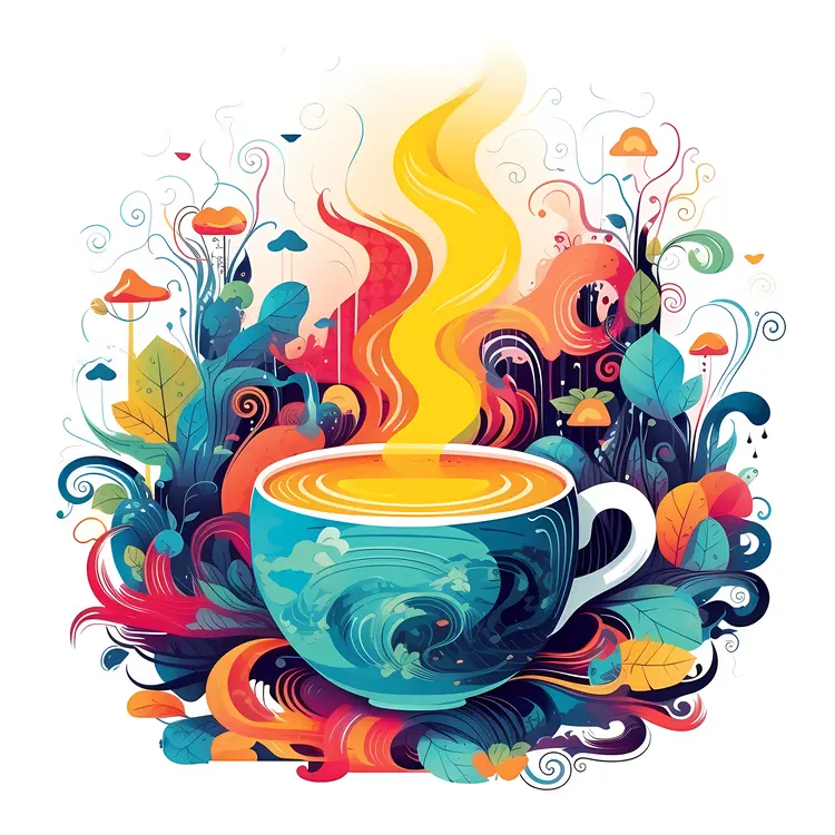 Colorful Tea Cup with Steam