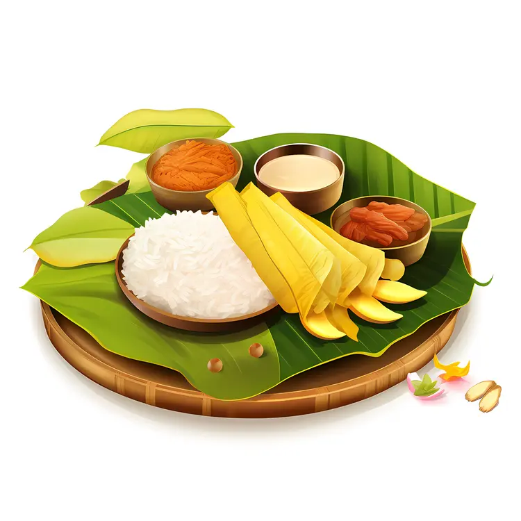Traditional Banana Leaf Meal with Rice and Banana