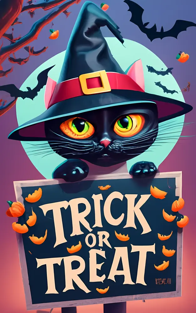 Black Cat in Witch Hat