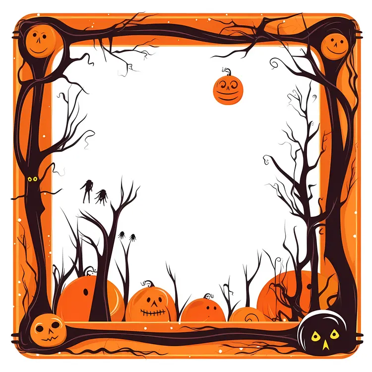 Halloween Frame with Pumpkins and Decorations