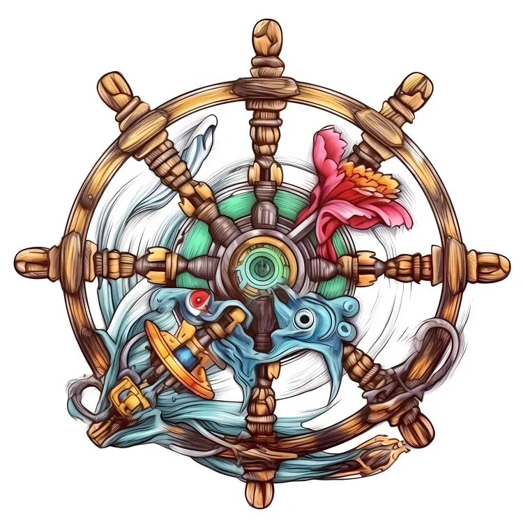 Artistic Nautical Ship Wheel Illustration