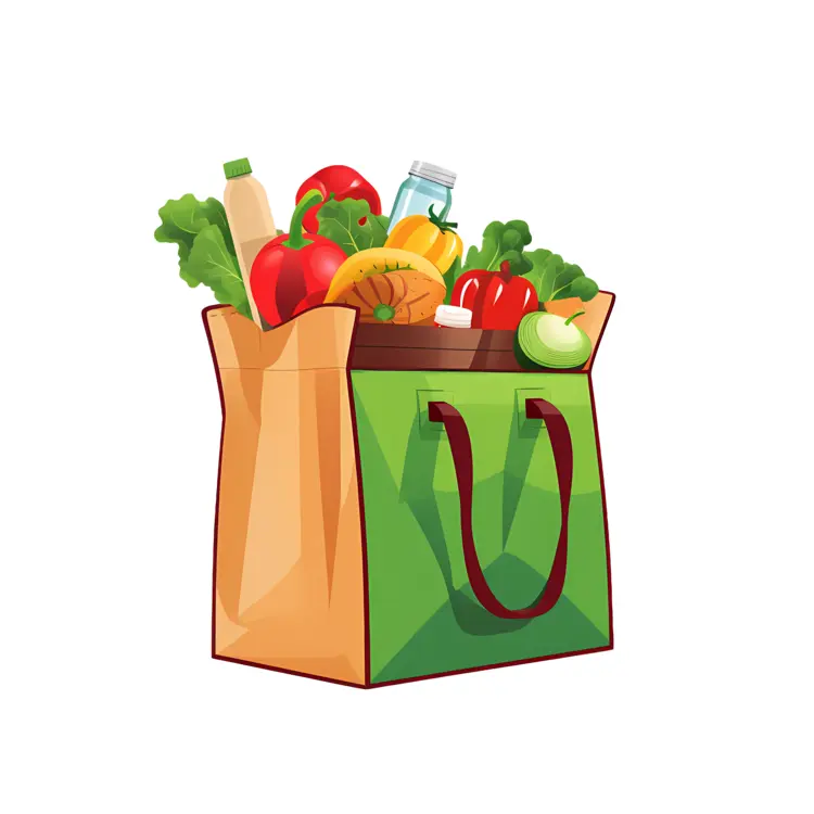 Grocery Bag with Fresh Vegetables and Fruits