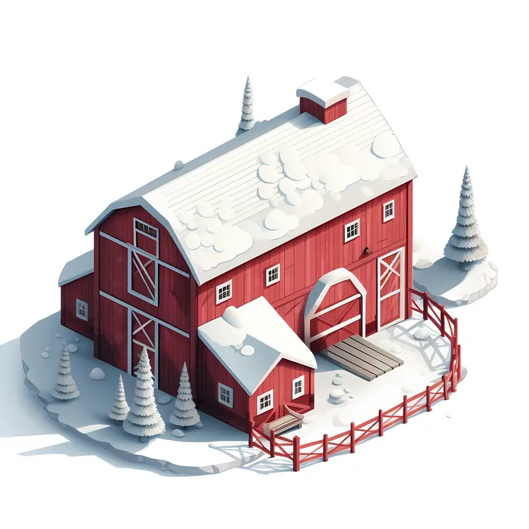 Red Barn in Snowy Winter
