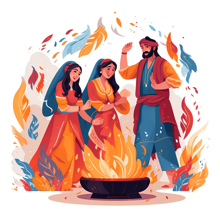Family Celebrating Around a Bonfire