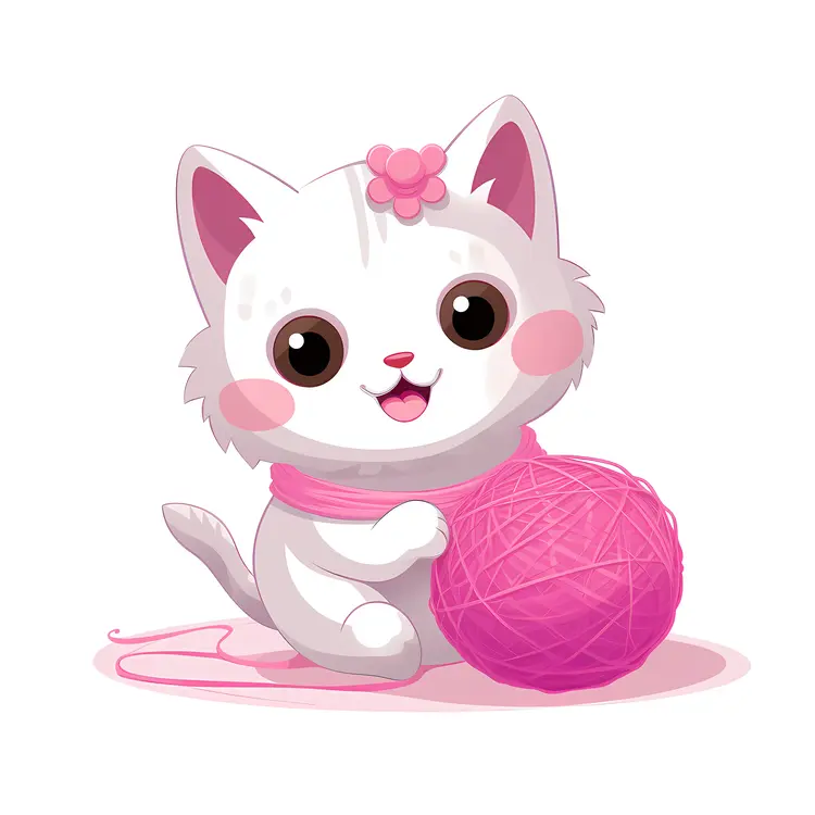 Cute Cat with Pink Yarn Ball
