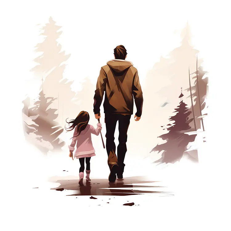 Father and Daughter Walking in the Forest