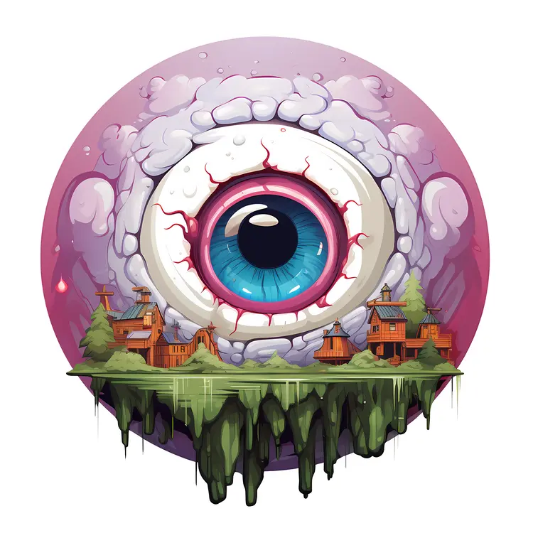 Fantasy Village in Eye Illustration
