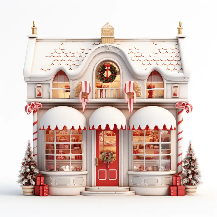 Christmas Shop with Wreath and Decorations