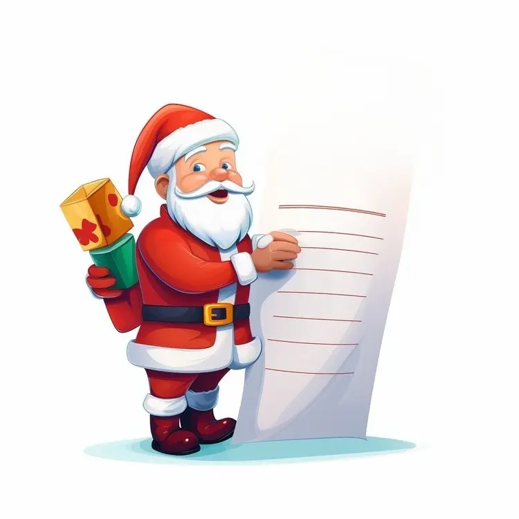 Santa Claus Holding a Scroll with a List