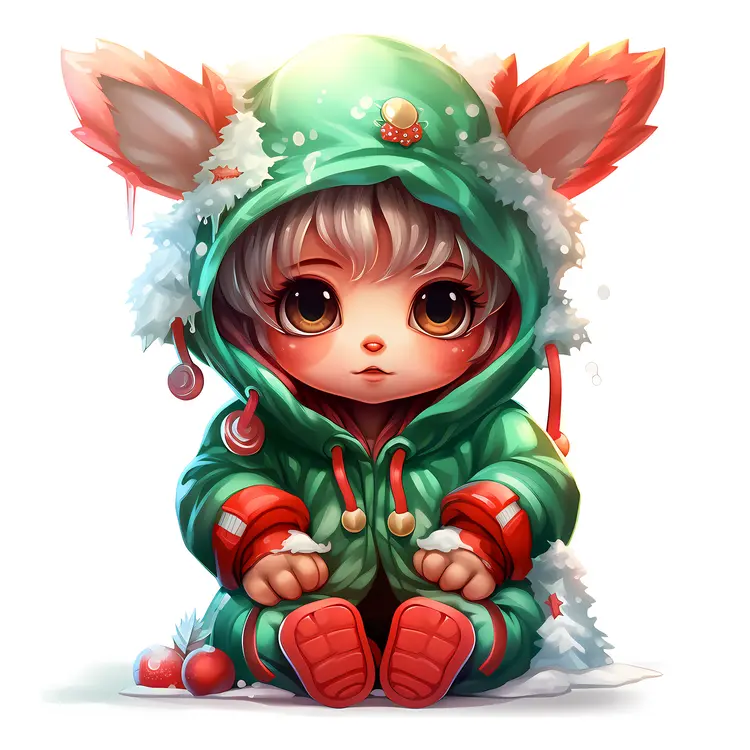 Cute Animal in Green Hood