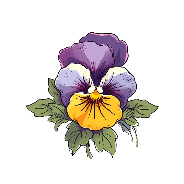 Purple and Yellow Pansy Illustration