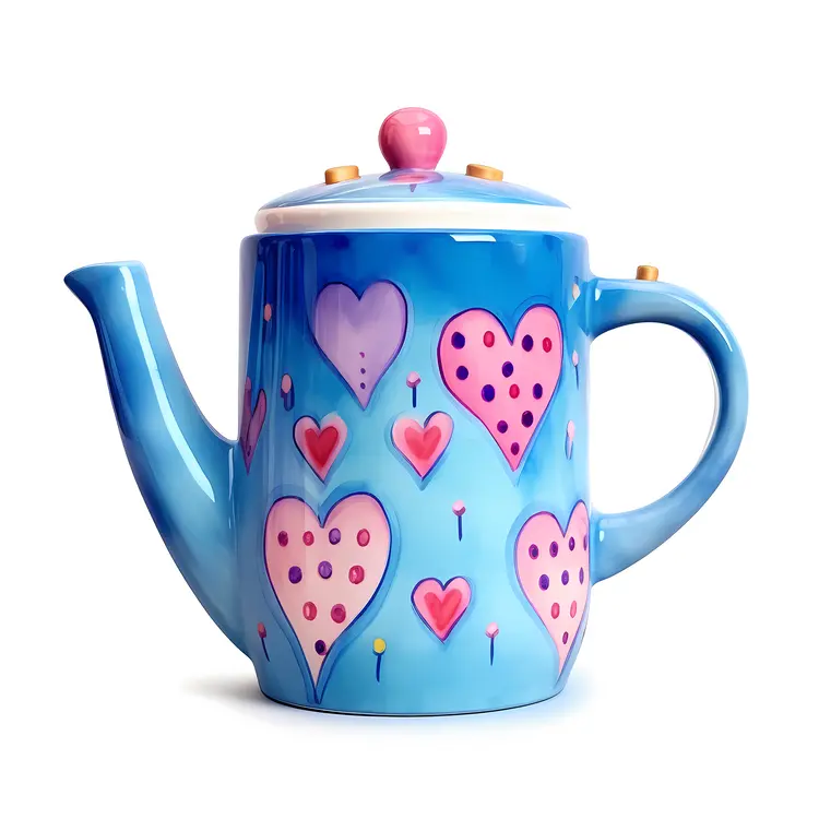 Blue Teapot with Heart Patterns for Valentine's Day