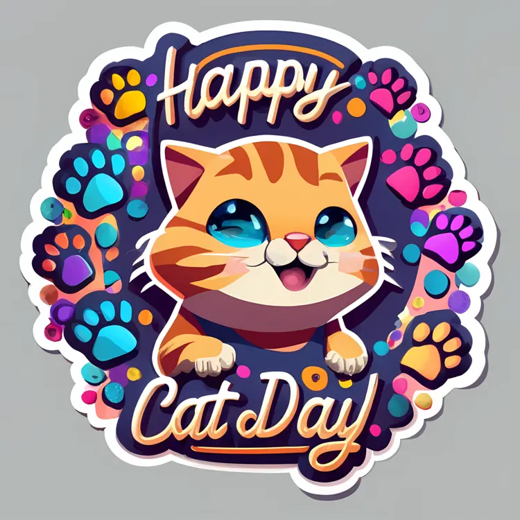 Happy Cat with Paws for Cat Day Celebration