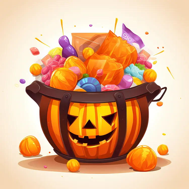Pumpkin Basket Filled with Halloween Candy