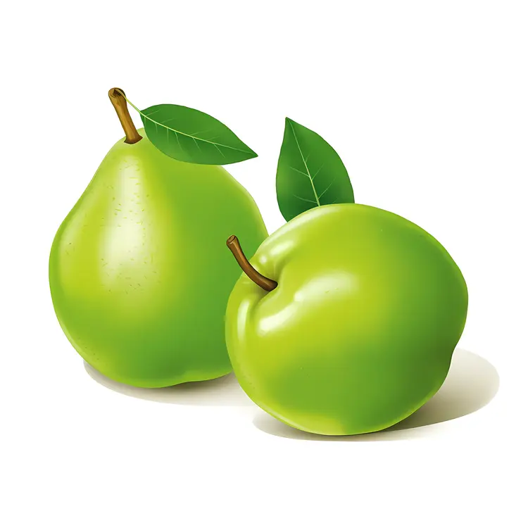 Organic Green Pears with Leaves