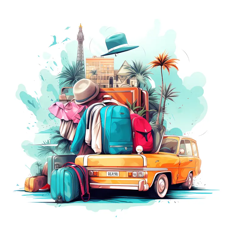 Travel Luggage and Car Ready for a Trip