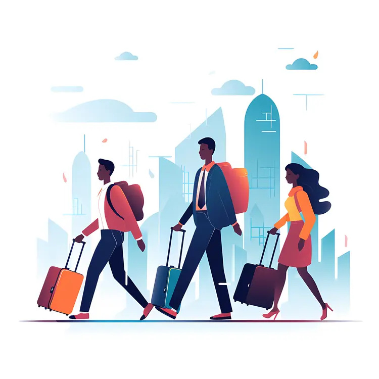 Travelers with Luggage in Urban Setting