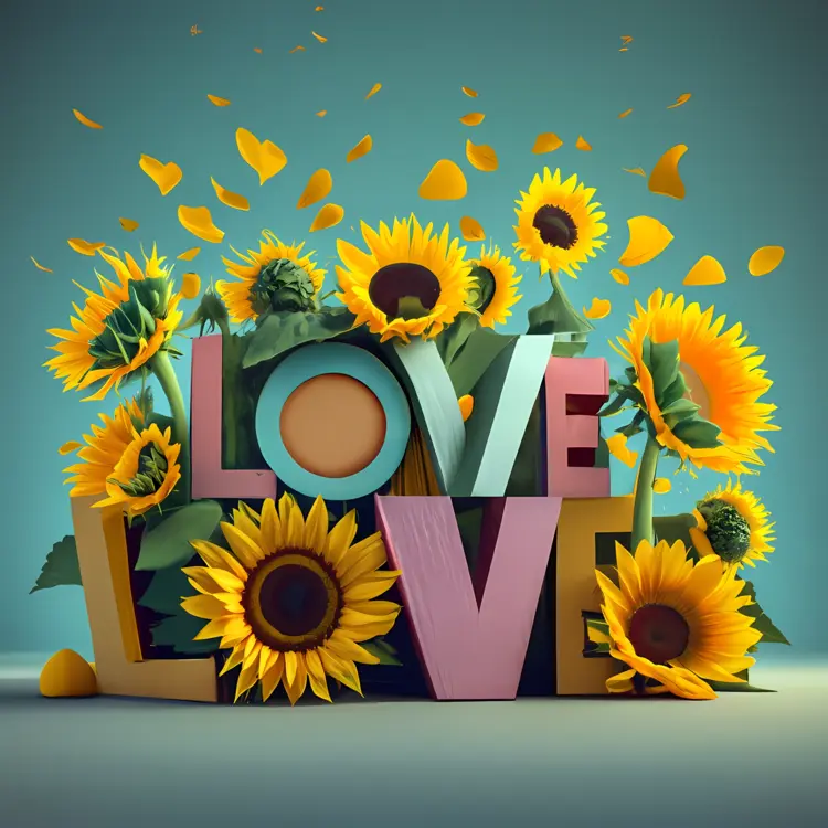 Love Text with Sunflowers